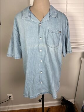 Vans Men’s XXL Denim Collar Shirt Rainbow Embroidered Cotton